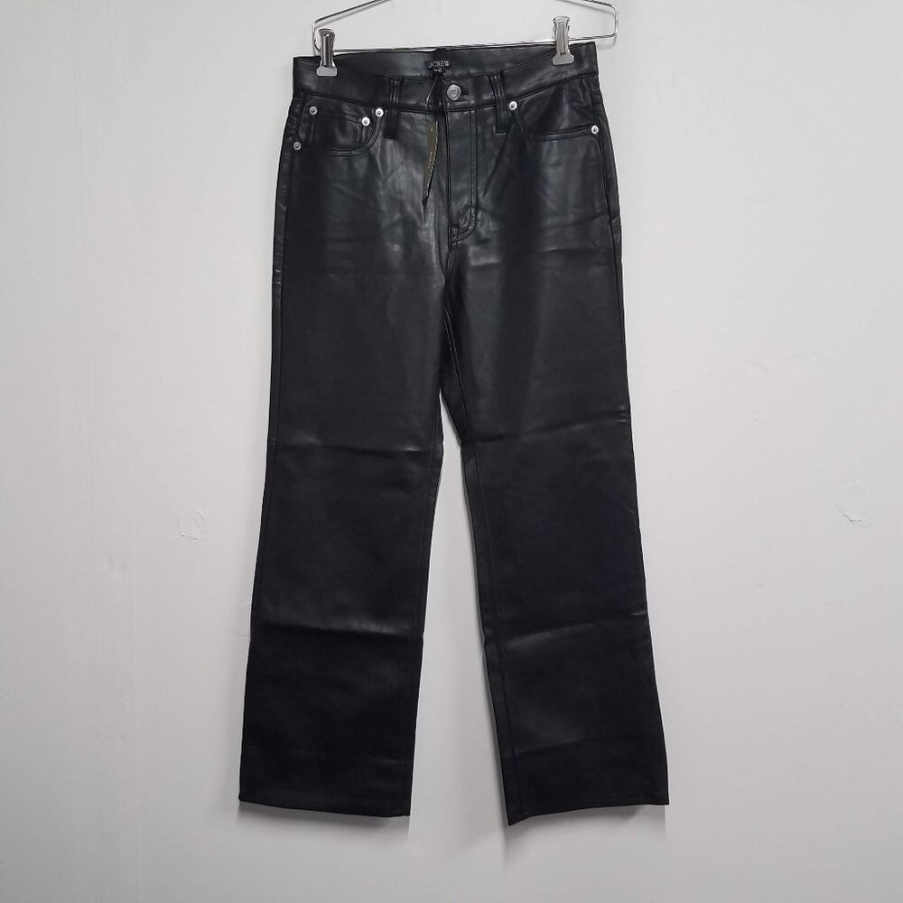 J Crew Slim Wide Leg Pant Faux Leather Black Womens 25 Viscose BU 138 New